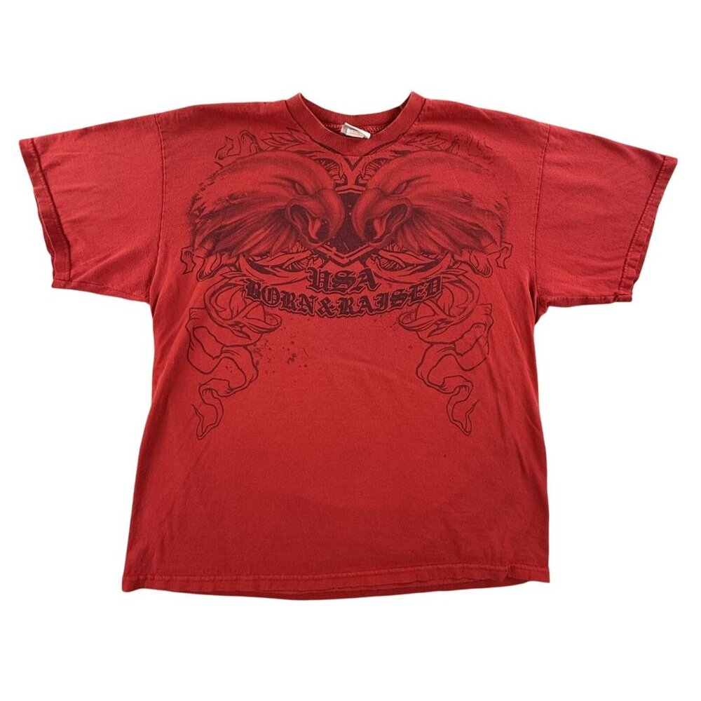 Vintage National Heritage Shirt Mens XL Red USA Born Raised Patriotic Eagle Tee